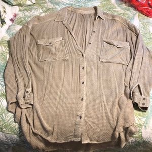 OLIVE GREEN WAFFLE KNIT FREE PEOPLE TUNIC